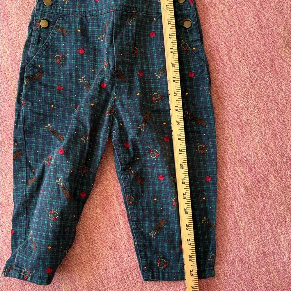VINTAGE Gymboree Navy Plaid Gold Print Overalls